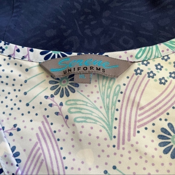 2 medical scrub tops, XL, blue animal print Jockey, white print Serene Uniforms - Picture 7 of 10